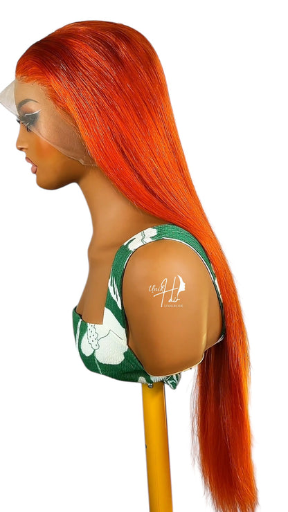 Perruque Lisse Orange – Couleur vibrante & finition HD